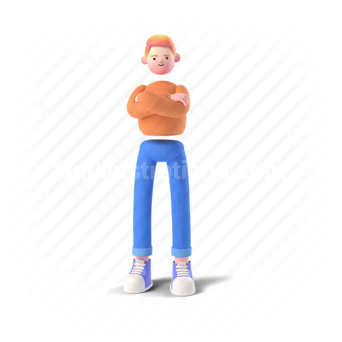 boy, ginger, 3d, people, person, character, stand, arms crossed